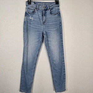 American Eagle Womens Mom Jeans Size 0 Blue High Rise Denim 5 Pockets Light Wash